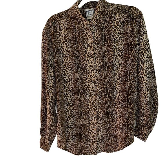 Two Two Vintage Womens Blouse Size Medium Brown Animal Print Long Sleeve - Picture 8 of 8